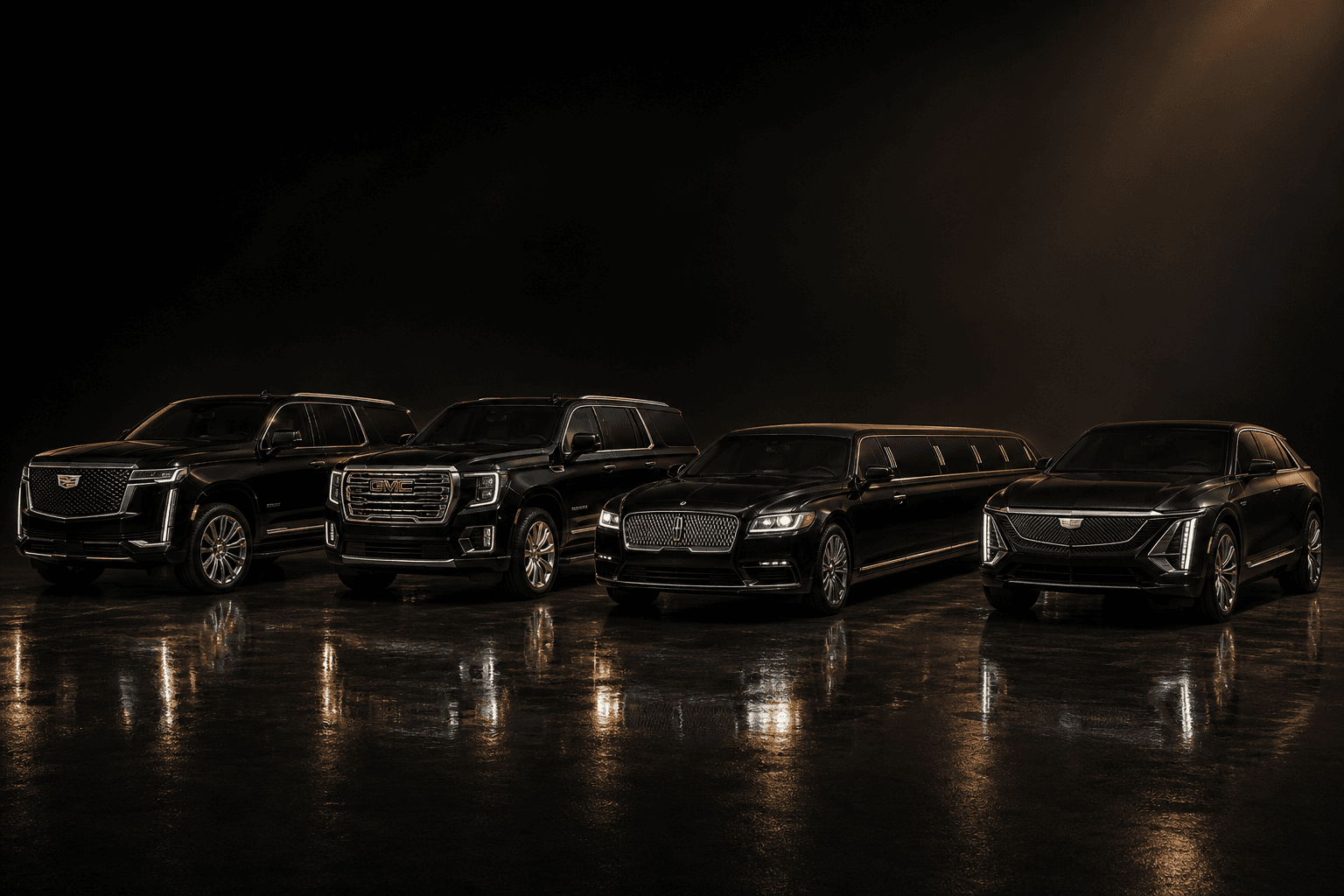 City Best Limousine fleet — Cadillac Escalade, GMC Yukon Denali, stretch limo, Cadillac Lyriq